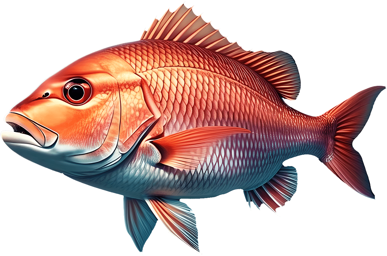 Cartoon illustration of a red snapper on Heavy Hitter Charters in Panama City Beach